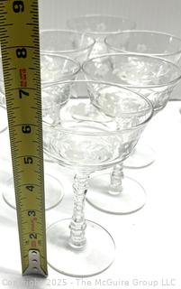 Set of Etched Clear Crystal Stemmed Glass Goblets