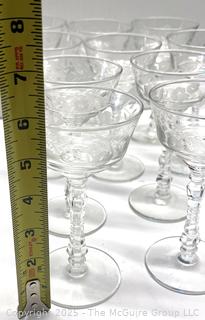 Set of Etched Clear Crystal Stemmed Glass Goblets