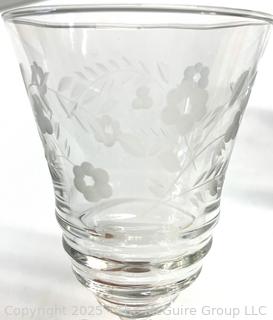 Set of Etched Clear Crystal Stemmed Glass Goblets