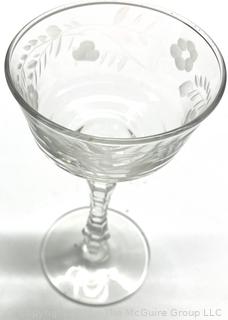 Set of Etched Clear Crystal Stemmed Glass Goblets
