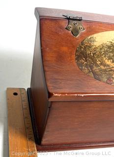 Hinged Wooden Storage Box with Pastoral Farmhouse Scene
