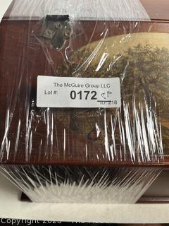 Hinged Wooden Storage Box with Pastoral Farmhouse Scene