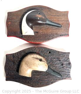 Two (2) Primitive Mounted Wooden Duck Plaques