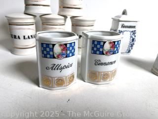 Ten (10) German Porcelain Spice Jars and Canisters. 