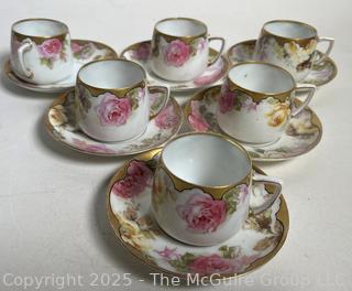 Six (6) German Silesia Alice Porcelain Floral Demitasse Cups & Saucers
