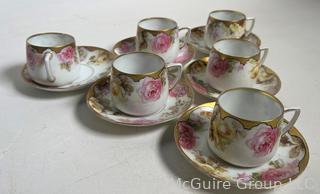 Six (6) German Silesia Alice Porcelain Floral Demitasse Cups & Saucers