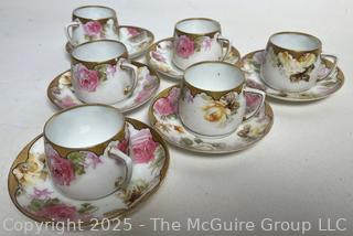Six (6) German Silesia Alice Porcelain Floral Demitasse Cups & Saucers