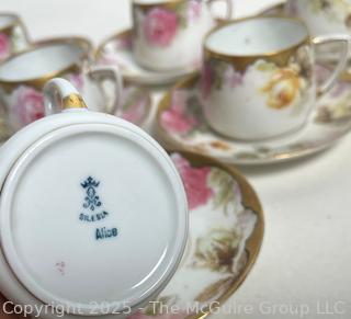 Six (6) German Silesia Alice Porcelain Floral Demitasse Cups & Saucers