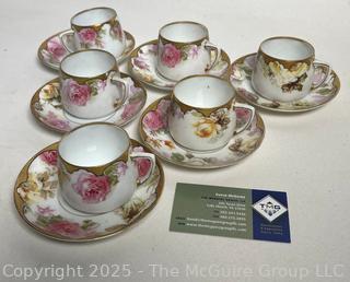 Six (6) German Silesia Alice Porcelain Floral Demitasse Cups & Saucers