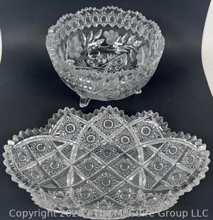 Two (2) Clear Cut Crystal Serving Bowls