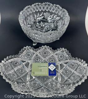 Two (2) Clear Cut Crystal Serving Bowls