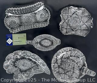 Five (5) Clear Cut Crystal Serving Bowls