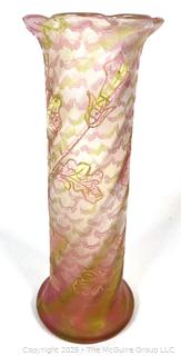 Hand Blown Pink Swirl Art Glass Vase 