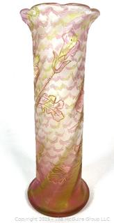 Hand Blown Pink Swirl Art Glass Vase 