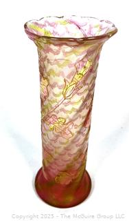Hand Blown Pink Swirl Art Glass Vase 