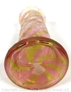 Hand Blown Pink Swirl Art Glass Vase 