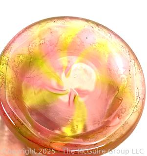 Hand Blown Pink Swirl Art Glass Vase 