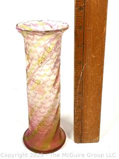 Hand Blown Pink Swirl Art Glass Vase 