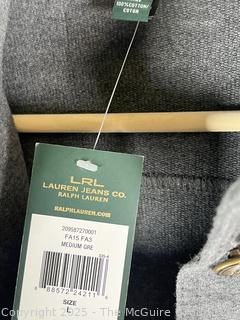 Women's Grey Cotton Ralph Lauren Button Front Jacket, Large New with Tags