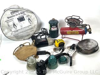 Camping Items, Jumper Cables, Glass Insulators, Corded Drill, Etc