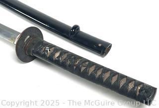 18th Century Edo Period Japanese Handmade Wakizashi Short Sword with Lacquered Scabbard and Sageo