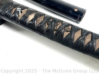 18th Century Edo Period Japanese Handmade Wakizashi Short Sword with Lacquered Scabbard and Sageo