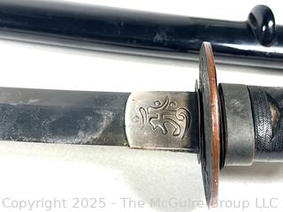 18th Century Edo Period Japanese Handmade Wakizashi Short Sword with Lacquered Scabbard and Sageo