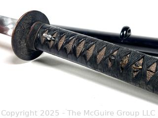 18th Century Edo Period Japanese Handmade Wakizashi Short Sword with Lacquered Scabbard and Sageo