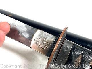 18th Century Edo Period Japanese Handmade Wakizashi Short Sword with Lacquered Scabbard and Sageo