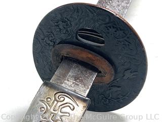 18th Century Edo Period Japanese Handmade Wakizashi Short Sword with Lacquered Scabbard and Sageo