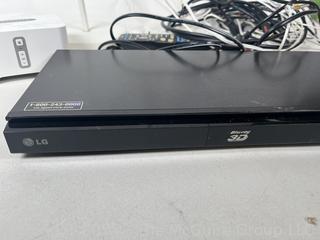 LG Blue-ray Player, SONOS Audio Amplifier, Speakers, and Remotes.