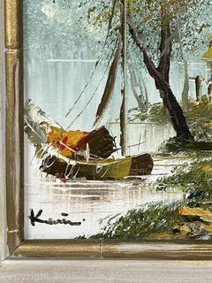 Framed Oil on Canvas Asian Fishing Scene Signed by Artist. 