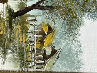 Framed Oil on Canvas Asian Fishing Scene Signed by Artist. 