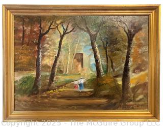 Framed Oil on Canvas of Women Walking Trail Signed by Artist. 23 x 31"