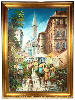 Framed Oil on Canvas of French Street Scene Signed by Artist. 23 x 31"