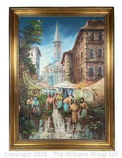 Framed Oil on Canvas of French Street Scene Signed by Artist. 23 x 31"