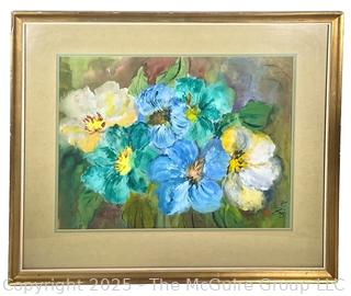 Framed Under Glass Watercolor of Flowers Signed by Artist with Chopmark. 18 x 22"