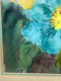 Framed Under Glass Watercolor of Flowers Signed by Artist with Chopmark. 18 x 22"