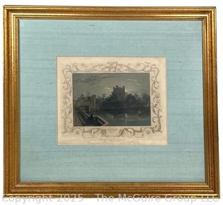 Framed Under Glass 1838 Hand Tinted Color Engraving of Rochester Castle, Kent . 14 x 15"