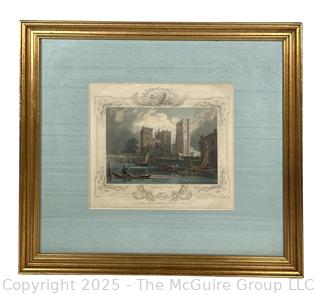 Framed Under Glass Hand Tinted 1838 Color Engraving of Lambeth Palace Surry. 14 x 15"