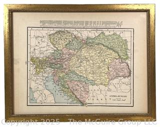 Framed Under Glass Color Map of Austria Hungary. 12 x 15"
