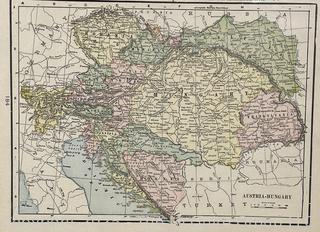Framed Under Glass Color Map of Austria Hungary. 12 x 15"