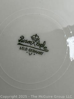 Porcelain Charger and Serving Bowl with Sterling Silver Base by Rosenthal Selb in Moss Rose Pattern 