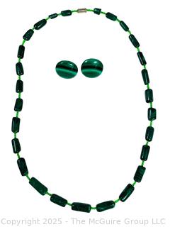 Malachite Bead Necklace with Matching Disc Earrings