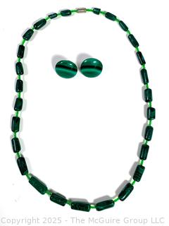 Malachite Bead Necklace with Matching Disc Earrings