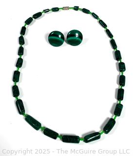 Malachite Bead Necklace with Matching Disc Earrings