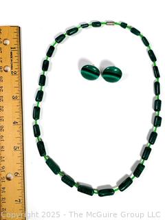 Malachite Bead Necklace with Matching Disc Earrings