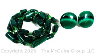 Malachite Bead Necklace with Matching Disc Earrings