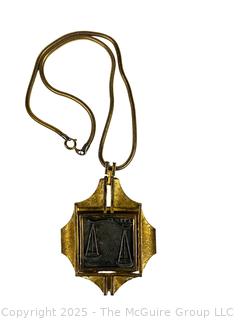 L. Razza Two Tone Libra Zodiac Pendant Necklace