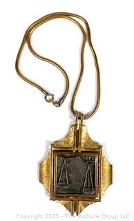 L. Razza Two Tone Libra Zodiac Pendant Necklace